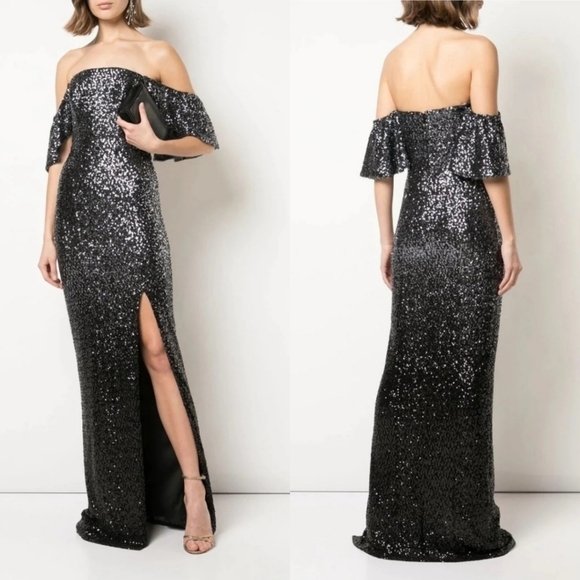 Marchesa Notte Ombré Sequin Gunmetal Column 3 In 1 Evening Gown NWT Size 6 - Picture 3 of 16